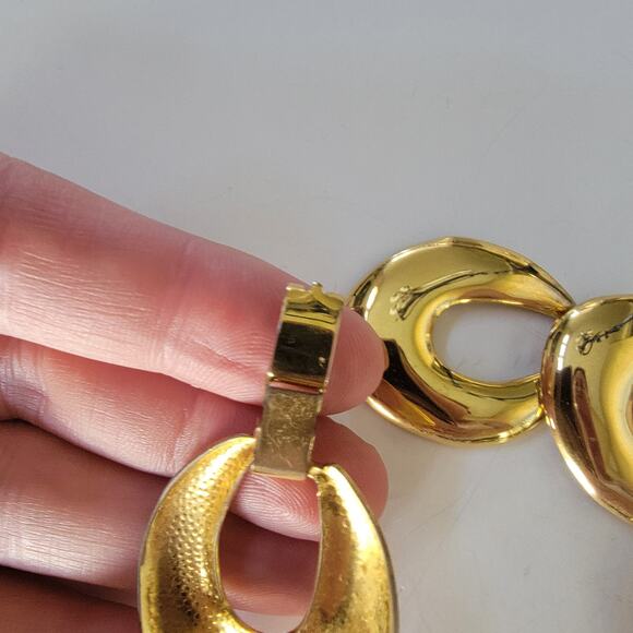 Vintage Gold Tone Chunky Link Necklace Bold Oval Chain Statement Collar Jewelry - Picture 7 of 10